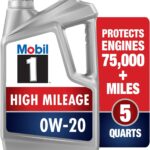 Mobil 1 High Mileage 0W-20 Protects engines 75,000 + Miles